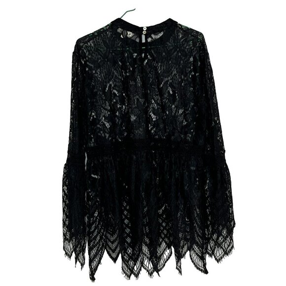 Umgee Top sz M Lace Sheer Bell Sleeve Black Wimsigoth Romantic Victorian Goth - Picture 2 of 9